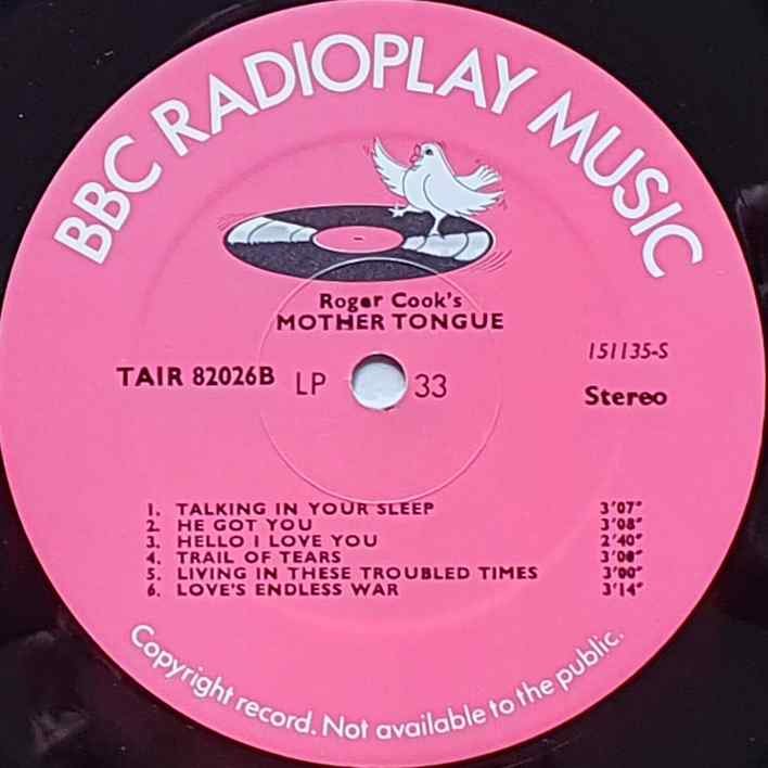 TAIR 82026 Roger Cook's mother tongue Roger Cook from the BBC records and Tapes library Label